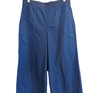 Chicos Pull On Crop Poplin Wide Leg Culotte Navy Victory Blue Size 1.5 US 10